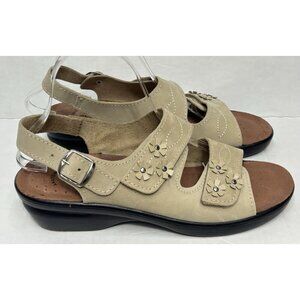 Flexus By Spring Step Anatomic Sandals Size 9.5-10 EU 41 Beige Flower Detail EUC